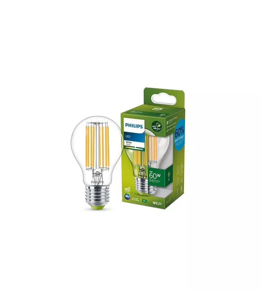 Lampadina led a goccia philips trasparente 4w 3000k, e27